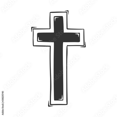 Hand drawn vector of religious cross, isolated on white background.