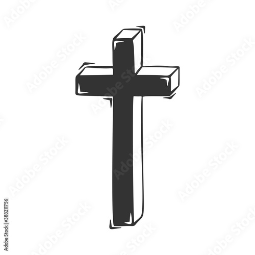 Hand drawn vector of religious cross, isolated on white background.