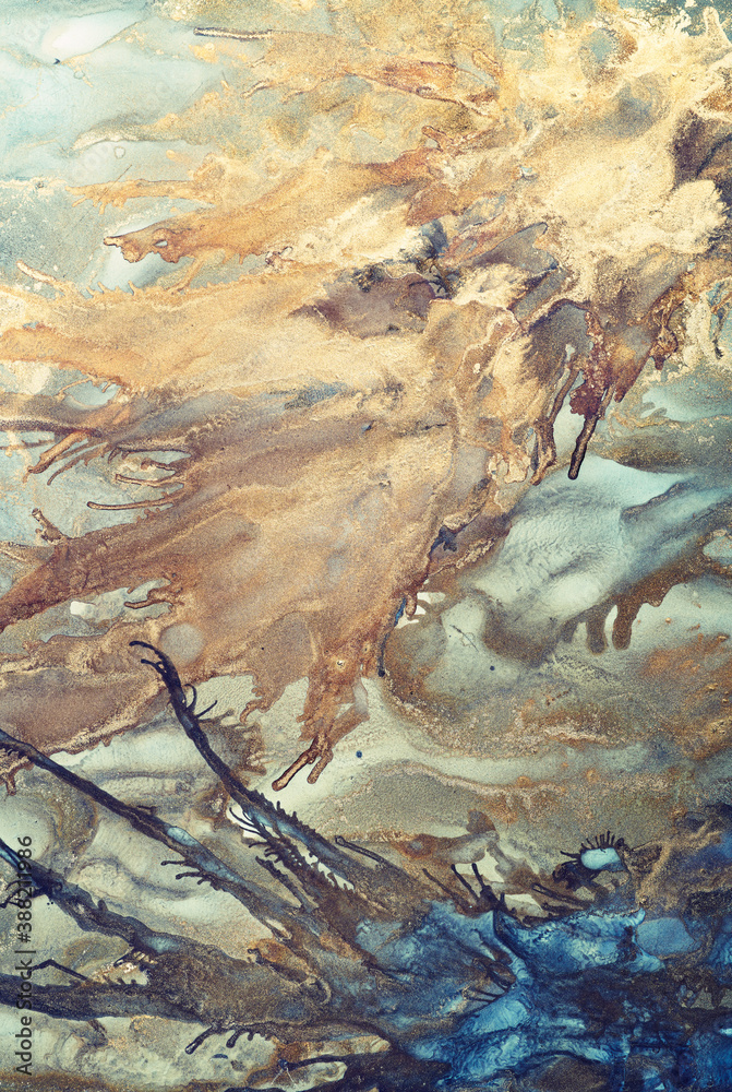 Naklejka premium Fluid Art .Modern Abstract colorful background, wallpaper. Mixing acrylic paints. Marble texture. Alcohol ink colors translucent