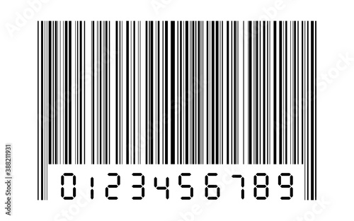 black digital number zero to nine with bar code isolated on white