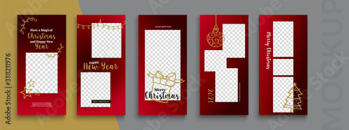 Editable Christmas and New Year stories vector template for social media. Instagram	
