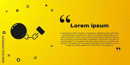 Black Ball on chain icon isolated on yellow background. Vector.