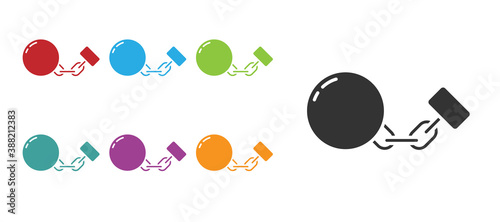 Black Ball on chain icon isolated on white background. Set icons colorful. Vector.