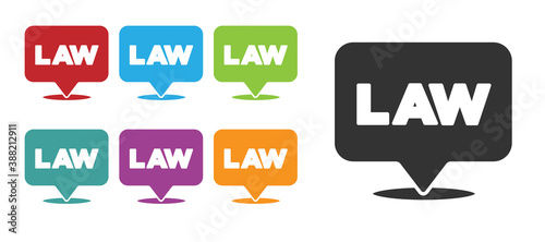 Black Location law icon isolated on white background. Set icons colorful. Vector.