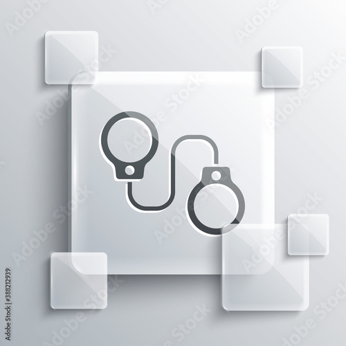 Grey Handcuffs icon isolated on grey background. Square glass panels. Vector.