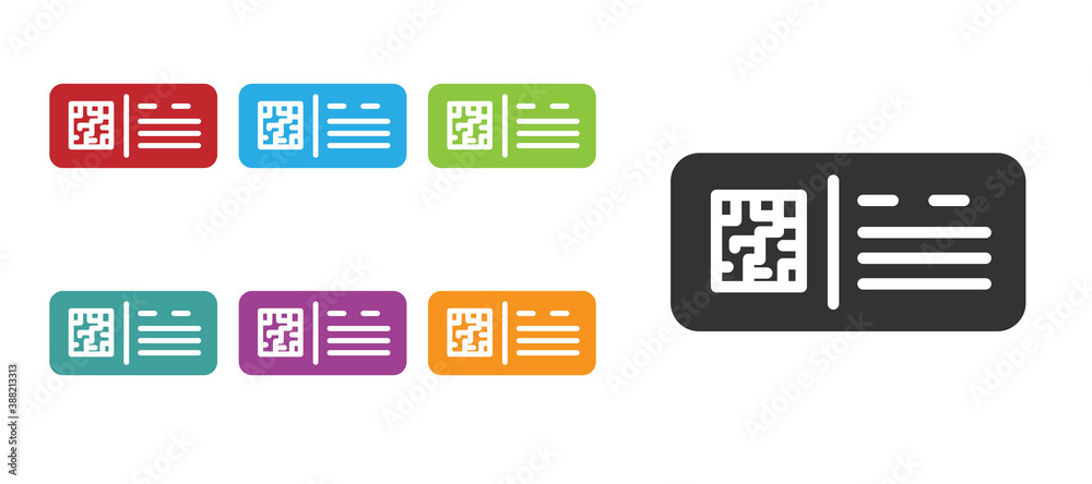 Black QR code ticket train icon isolated on white background. Set icons colorful. Vector. Black QR code ticket train icon isolated on white background. Set icons colorful. Vector.