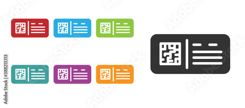 Black QR code ticket train icon isolated on white background. Set icons colorful. Vector.