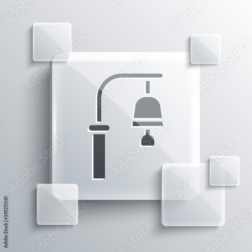 Grey Train station bell icon isolated on grey background. Square glass panels. Vector.