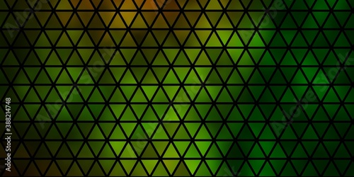 Dark Green, Yellow vector backdrop with lines, triangles.