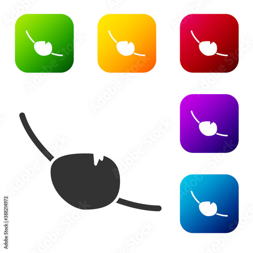 Black Pirate eye patch icon isolated on white background. Pirate accessory. Set icons in color square buttons. Vector.