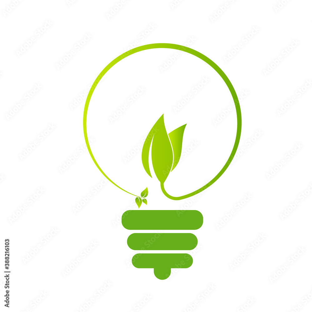 Green Bulb with leaf inside on white background. Green Bulb with leaf inside on white background.