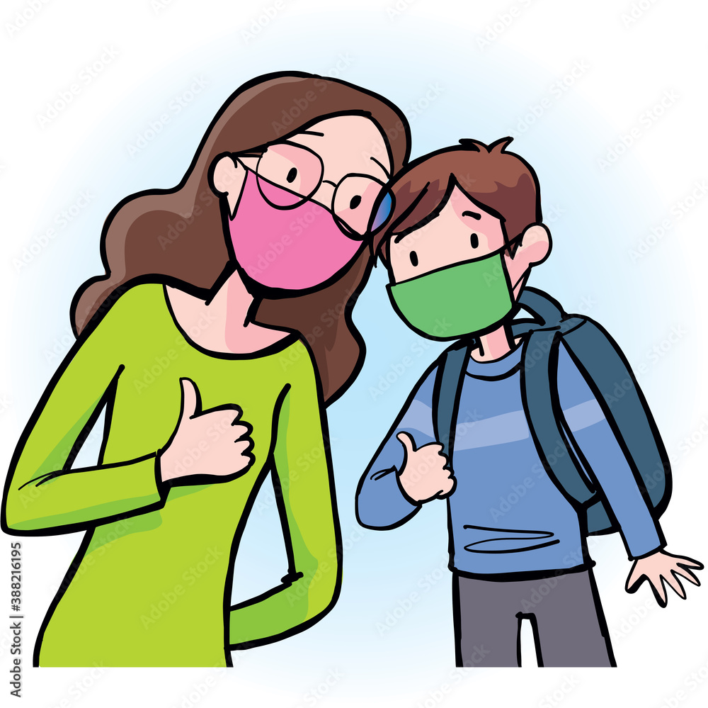 mother and son with epidemiological masks