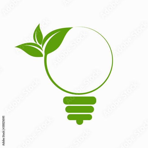 Green Bulb with leaf inside on white background.