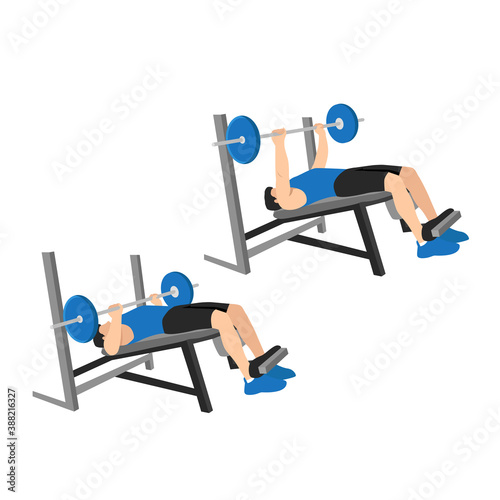 Man doing decline barbell bench press flat vector illustration isolated on different layers