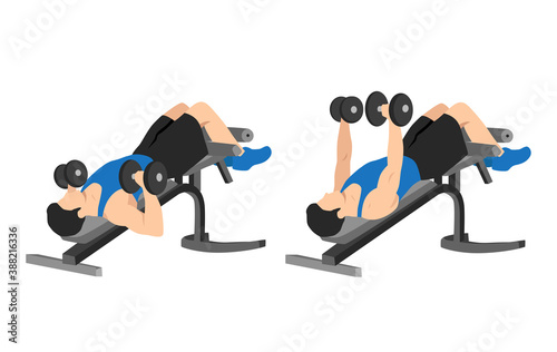 Man doing decline bench barbell press flat vector illustration isolated on different layers