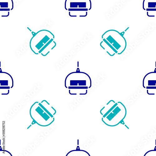 Blue Ski lift icon isolated seamless pattern on white background. Vector.