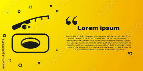 Black Winter fishing icon isolated on yellow background. Vector.