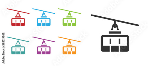 Black Cable car icon isolated on white background. Funicular sign. Set icons colorful. Vector.