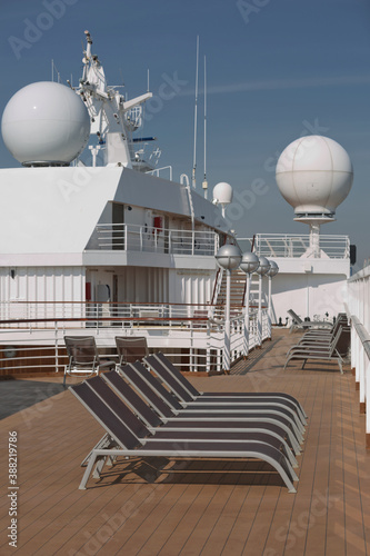 Картината върху платно Cruise ship chairs on upper deck