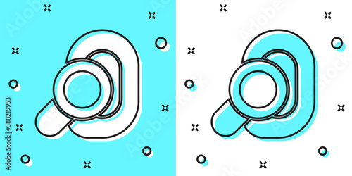 Black line Hearing aid icon isolated on green and white background. Hearing and ear. Random dynamic shapes. Vector.