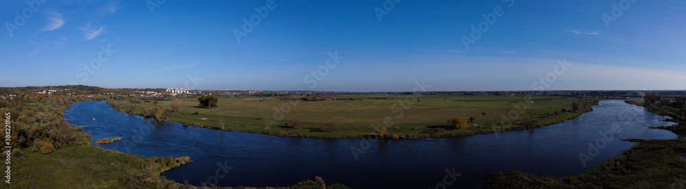 Panoramic view of Gorzow in Poland and river. Landscape.