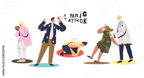 People suffering from panic attacks and mental disorder diseases, stressed and anxious cartoons