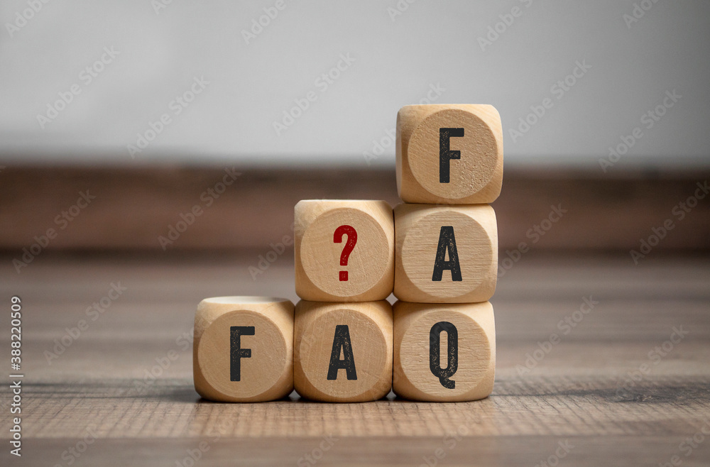 Cubes and dice with acronym faq frequently asked questions - obrazy, fototapety, plakaty 