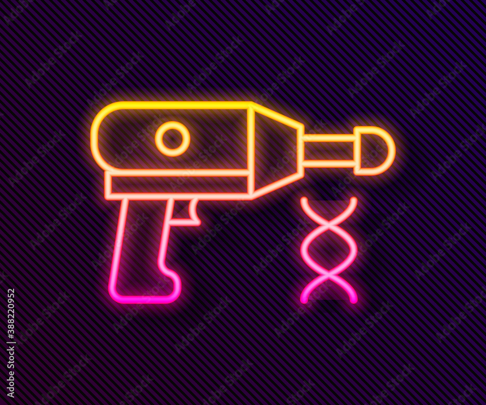 Glowing neon line Transfer liquid gun in biological laborator icon isolated on black background. Vector. Glowing neon line Transfer liquid gun in biological laborator icon isolated on black background. Vector.