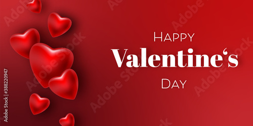 Happy Valentine's Day - Hintergrund, Rote Herzen in 3D. Rotes Banner. Valentinstag