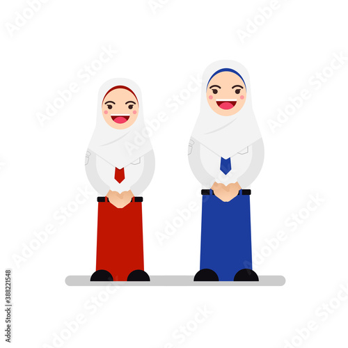 Indonesian elementary shool and junior high school student uniform for hijab girls