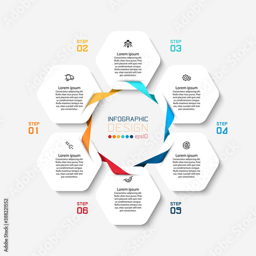 Hexagonal shapes are mixed with new ideas that are used for the analysis of work processes and show results. vector infographic.