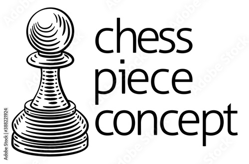 A pawn chess piece in vintage woodcut style concept