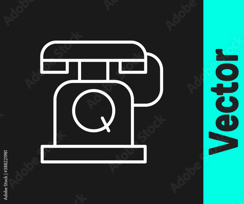 White line Telephone handset icon isolated on black background. Phone sign. Vector.