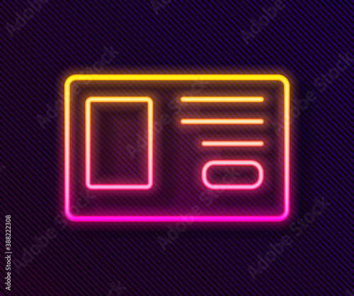 Glowing neon line Identification badge icon isolated on black background. It can be used for presentation, identity of the company, advertising. Vector.