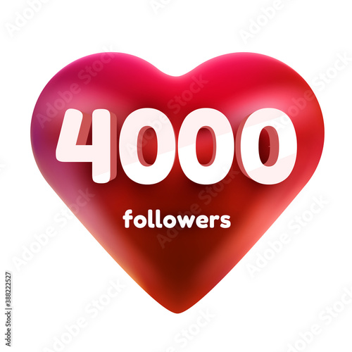Followers thank you. Red heart for Social Network friends, followers, Web user Thank you celebrate of subscribers or followers and likes.