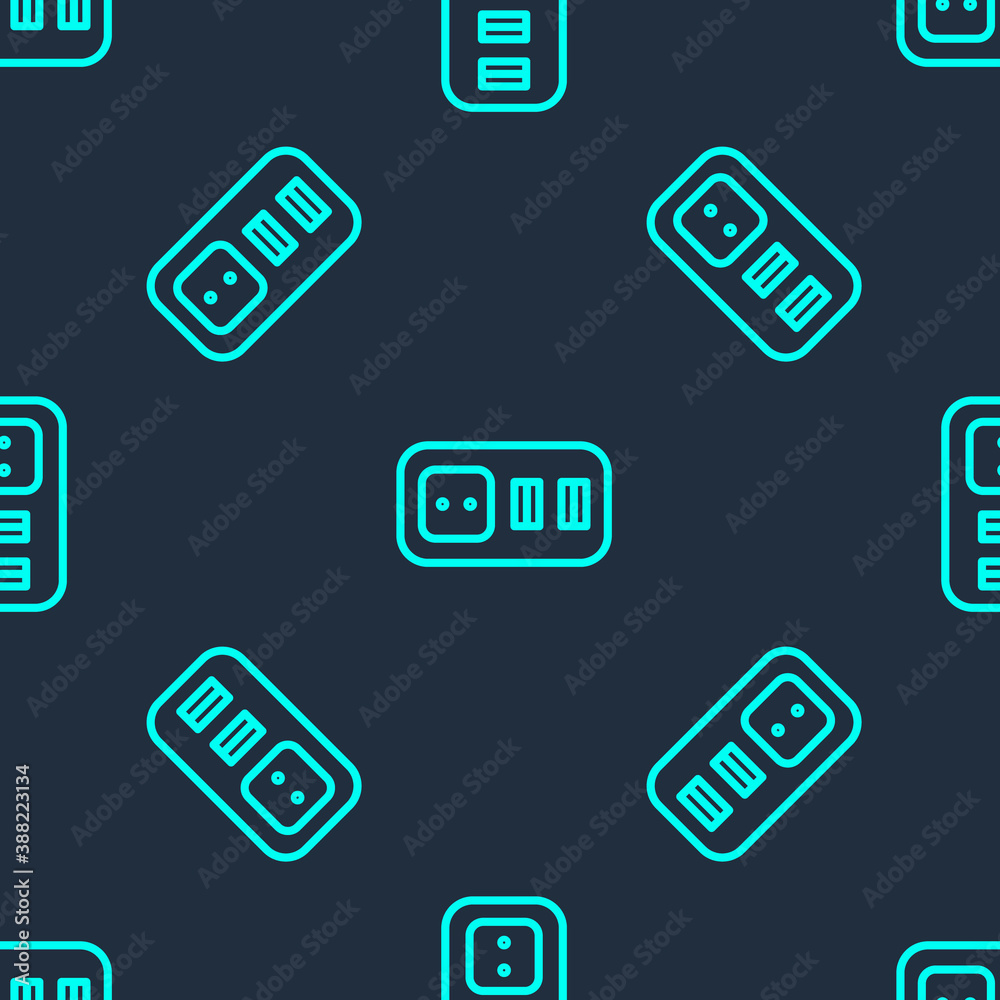Green line Electrical outlet icon isolated seamless pattern on blue background. Power socket. Rosette symbol. Vector. Green line Electrical outlet icon isolated seamless pattern on blue background. Power socket. Rosette symbol. Vector.