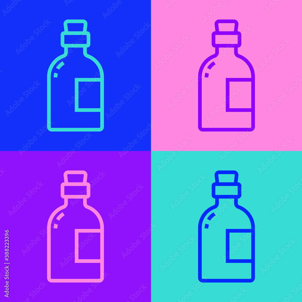Pop art line Alcohol drink Rum bottle icon isolated on color background. Vector.