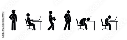 student icon, learning illustration, stick figure man pictogram