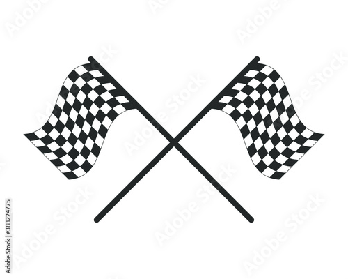 Chequered flag icon. Checkered black and white sign. Check grid pattern poleflag illustration. Motor sport race finish symbol. Victory championship logo. Isolated on white background.