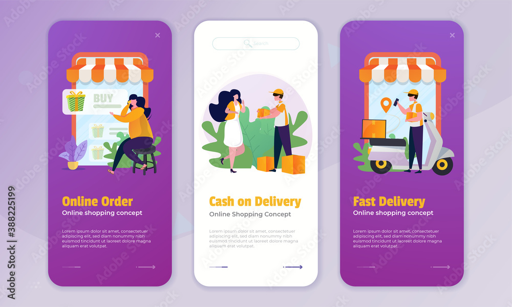 Online order illustration at online shop on onboard screen concept