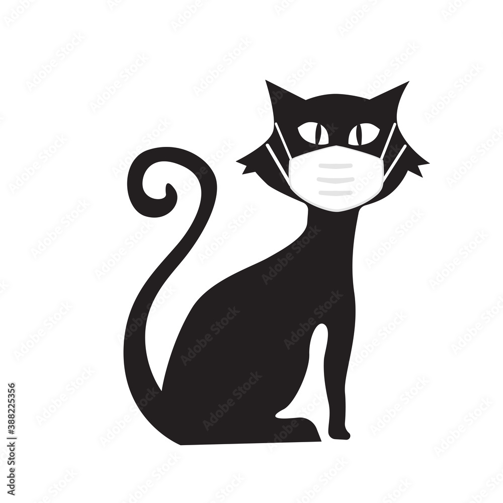 Print Flat Cartoon Cat animal with mask, vector illustration. Print Flat Cartoon Cat animal with mask, vector illustration.