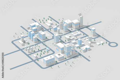 Fototapeta Naklejka Na Ścianę i Meble -  Downtown building, simulation city, 3d rendering.