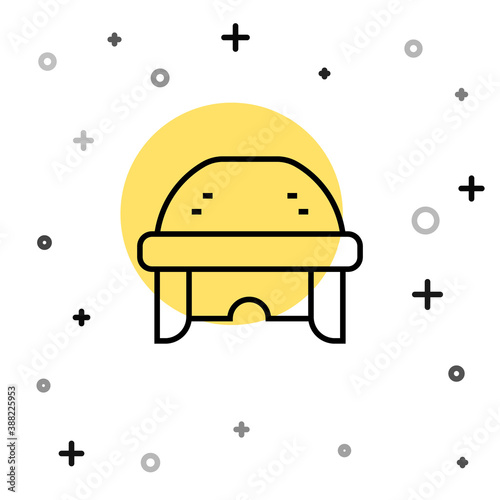 Black line Hockey helmet icon isolated on white background. Random dynamic shapes. Vector. photo