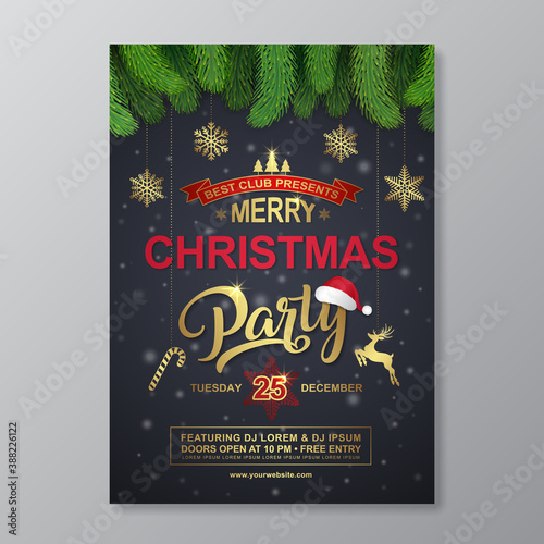 Merry christmas and happy new year party poster design template