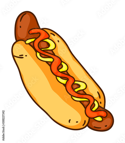 Hot dog unhealthy food snack isolated on white background
