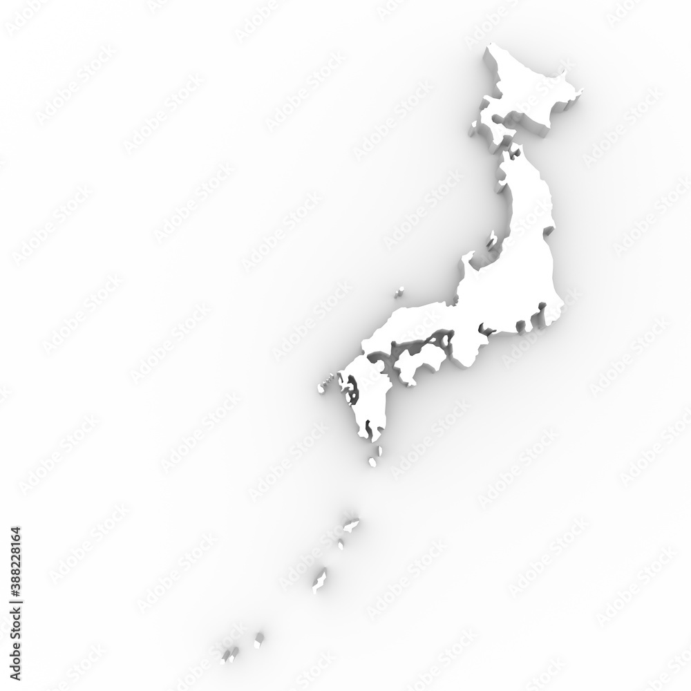 Japan map on a white background. 3d rendering