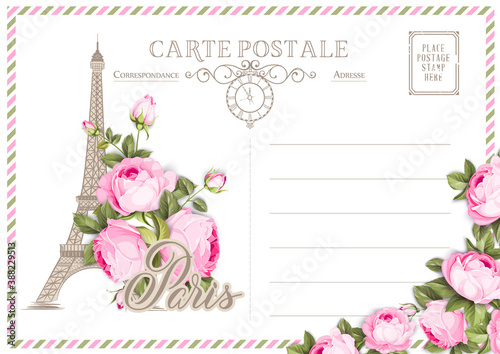 Vintage postcard background template. Vector illustration