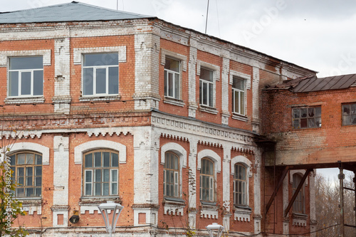 old red brick factory building in Shuya in cloudy day