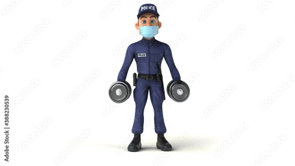 Fun police officer with weights and a mask Fun police officer with weights and a mask