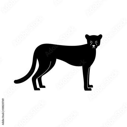 Panther or Lioness graphic vector outline illustration. Black and white sign. Animal silhouette template for stamp or screen printing.